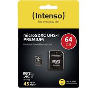 Carte microSDXC Intenso Premium 64 GB Class 10, UHS-I avec adaptateur SD