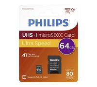 Carte microSDXC Philips 64 Go Class 10 avec adaptateur SD Noir