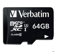 Carte microSDXC Verbatim PRO 64 GB Class 10, UHS-I, UHS-Class 3 avec adaptateur SD