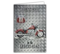 Carte Moto HISTORIC ROUTE 66 Legend Bike on the Legend Road Licence Officielle - Argenté Brillant - Carte Ouverte Blanche 23x17cm - Avec Enveloppe Blanche 12x17,5cm - Anniversaire Départ Retraite Fête