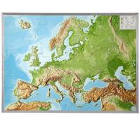 Carte murale en relief de l'Europe - 77 x 57 cm, en anglais | Georelief - Avec cadre aluminium