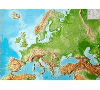 Carte murale en relief de l'Europe - 77 x 57 cm, en anglais | Georelief - Sans cadre