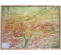 Carte murale en relief - Tyrol (en anglais) - 77 x 57 cm | Georelief - Avec cadre en bois