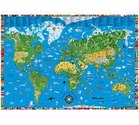 Carte murale illustrée pour enfants (en anglais) - The World - 135 x 95 cm | Krüger & Schönhoff