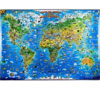 Carte murale illustrée pour enfants (plastifiée) - Le Monde - 137 x 100 cm | Dino