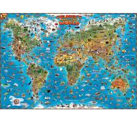 Carte murale illustrée pour enfants (plastifiée) - Le Monde - 137 x 100 cm (en anglais) | Dino