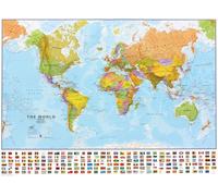 Carte murale plastifiée avec profilés aluminium - Monde politique (en anglais), avec bande de drapeaux - 1/30M (136 x 100 cm) | Maps International