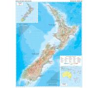 Carte murale plastifiée - Nouvelle Zélande (géographique) - 94 x 74 cm | Gizi Map