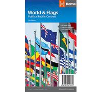 Carte murale pliée - Monde politique avec drapeaux centré sur le Pacifique (anglais) | Hema Maps