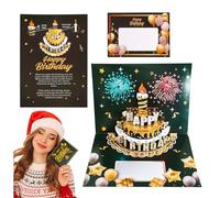 Carte musicale de anniversaire - Salutation pop-up 3D, feux d'artifice allumés qui chantent, bougie avec capteur soufflé, enveloppe bleu marine | Carte de vœux d'anniversaire amusante pour
