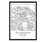 Carte nacique de la ville Edinburgh Nordic Style en noir et blanc. Affiche A3 Taille encadrée avec du papier noir imprimé 250 gr. Photos, draps et affiches pour salon et chambre à coucher