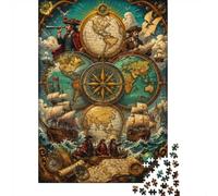 Carte Navire Compas Puzzle, 1000 Pièces pour Adultes Haute Qualité | 52x38cm Fans De Puzzle, Cadeau D'anniversaire, Carton, Pensée Logique, Ajustement Serré