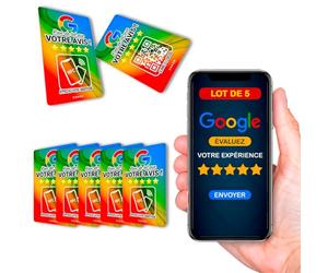 Carte NFC + QR pour Récolter des Avis Google | LOT DE 5 | Outil Marketing Local | Compatible Tous Smartphones | Installation Facile | Commerçants, Indépendants, Boutiques (5)