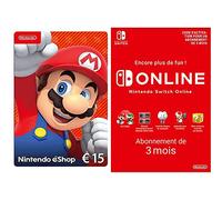 Carte Nintendo eShop 15 EUR + Nintendo Switch Online - Abonnement 3 Mois | Code de téléchargement (EU) | Switch/3DS/Wii-U