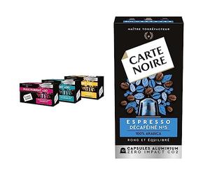 CARTE NOIRE - Assortiment Capsules Café - N°6 Lungo, N°7 Classique, N°9 Intense - Lot de 3 x 30 Capsules Aluminium & Capsules Décaféiné N°5 Compatibles Nespresso - Lot de 10 x 10 Capsules