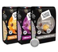 CARTE NOIRE - Café en Dosettes Souples Assortiment Classique N°5/Corsé N°7/Espresso N°8 - certifié Rainforest Alliance - 3 Paquets de 60 Dosettes - Compatibles Senseo (180 dosettes)