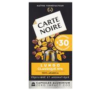 Carte Noire, Espresso Lungo, capsules en aluminium compatibles avec Nespresso, 1 paquet de 30 dosettes de café, 100% arabica, notes torréfiées et noix, intensité 8/10, texture riche, capsules de café