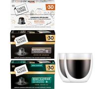 Carte Noire - Lot de 90 Capsules Nespresso - Ristretto - Solidaire - Demi-Caféiné + 2 tasses Bodum