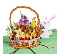 Carte Pâques, Carte de Paques, Cartes Paques 3D, Carte Paques Enfant, Carte de Pâques Pop Up avec Enveloppe, Carte Joyeuses Pâques avec Lapins, œufs de Pâques et Motifs Floraux (B)