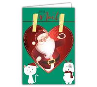 Carte Père Noël Joyeux Noël Rouge Brillant avec Enveloppe Blanche Format 12x17,5cm - Cœur Décoration Chat Chien Animaux Chapeau Bonnet Meilleurs Vœux Fin d'Année Pour Enfant Sage - Fabriqué en France