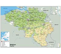 Carte physique de la Belgique - Format A1 - 59,4 x 84,1 cm - Papier plastifié