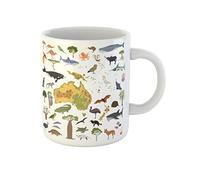 Carte Plate De La Faune Et De La Flore D'Australie Et D'Océanie : Animaux Et Oiseaux Mug Durable Tasse À Thé Drôle Tasse À Café Cadeau Mignon Pour Bureau Anniversaire Noël 330Ml