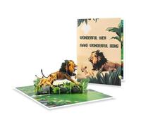 Carte pliable « Happy Father's Day », motif lions, père et fils, sculpture en papier faite à la main avec enveloppe et accessoire de bénédiction