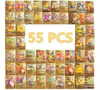 Carte Pokemon Française, 55 Cartes Plaquée Or Arc-en-Ciel, Vmax+V+GX+EX Carte, Cartes à Jouer et à Collectionner