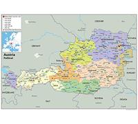 Carte politique de l'Autriche - Format A2 - 59,4 x 42 cm - Papier plastifié