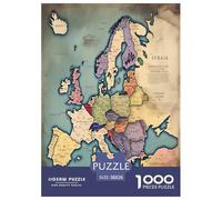 Carte Politique de l'europe Adultes Puzzles Géographie 1000 Pièces Jeu De Défi Familial Jeux Éducatifs Décoration Intérieure Cadeaux d'anniversaire pour Noël Tueur Ennuyeux 38x26cm/1000pcs