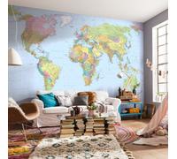 Carte Politique Géante Du Monde Papier Peint Bleu 368x248cm Bureau Chambre