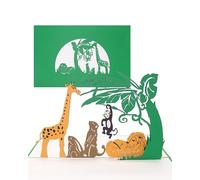 Carte pop-up 3D animaux au zoo - Carte d'anniversaire, carte d'invitation, bon anniversaire d'enfant Zoo avec lion, girafe et singe