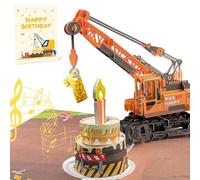 Carte pop-up 3D anniversaire 1 ans avec lumière & musique - Camion-grue | Joue Joyeux Anniversaire | Pour garçon, neveu, petit-fils, fils | Avec enveloppe & carte message