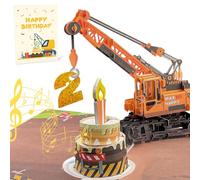 Carte pop-up 3D anniversaire 2 ans avec lumière & musique - Camion-grue | Joue Joyeux Anniversaire | Pour garçon, neveu, petit-fils, fils | Avec enveloppe & carte message