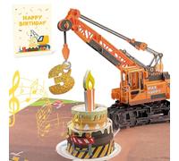 Carte pop-up 3D anniversaire 3 ans avec lumière & musique - Camion-grue | Joue Joyeux Anniversaire | Pour garçon, neveu, petit-fils, fils | Avec enveloppe & carte message