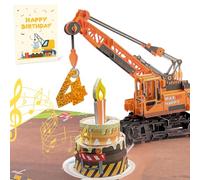 Carte pop-up 3D anniversaire 4 ans avec lumière & musique - Camion-grue | Joue Joyeux Anniversaire | Pour garçon, neveu, petit-fils, fils | Avec enveloppe & carte message