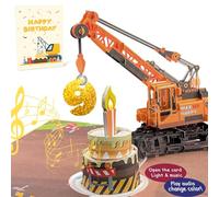 Carte pop-up 3D anniversaire 9 ans avec lumière & musique - Camion-grue | Joue Joyeux Anniversaire | Pour garçon, neveu, petit-fils, fils | Avec enveloppe & carte message