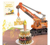 Carte pop-up 3D anniversaire avec lumière & musique - Camion-grue | Joue Joyeux Anniversaire | Pour garçon, neveu, petit-fils, fils | Avec enveloppe & carte message