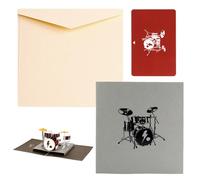 Carte pop-up 3D avec enveloppe et petite carte, carte d'anniversaire et carte d'invitation à un concert pour batteur, musicien, mélomane, gris