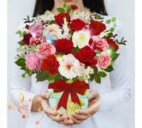 Carte pop-up 3D avec musique et lumière, bouquet de fleurs pop-up 3D, carte d'anniversaire, carte d'anniversaire, carte de Saint-Valentin, carte de fête des mères pour femmes, mères et épouses