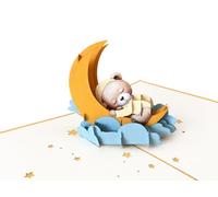 Carte pop-up 3D avec ours en peluche endormi sur la lune - Carte de vœux spéciale pour naissance, baptême, fête prénatale ou anniversaire d'enfant - Enveloppe blanche incluse