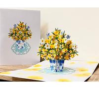 Carte pop-up 3D avec vase en forme de jonquille - Carte de vœux pop-up 3D pour la fête des mères, la fête des mères, un anniversaire, un mariage, un anniversaire de mariage ou toutes les occasions - F27
