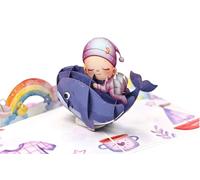 Carte pop-up 3D bébé sur baleine avec arc-en-ciel - Carte dépliable faite à la main 13 x 18 cm, carte pour enfant, naissance, baptême, fête prénatale, carte de félicitations avec enveloppe