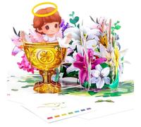 Carte pop-up 3D de baptême pour fille - Carte de vœux de baptême avec ange, colombes, fleurs et détails dorés élégants - Cadeau de baptême et célébration pour bébé fille