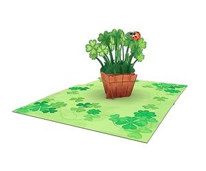 Carte pop-up 3D en forme de trèfle irlandais - Saint Patrick, bonne chance, trèfle à quatre feuilles, bénédictions irlandaises, carte de vœux faite à la main, chance des Irlandais, culture irlandaise,