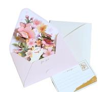 Carte pop-up 3D faite main, Cartes de vœux pop-up fleur Saint-Valentin 3D avec enveloppe et carte postale multicolore 15,5x12 cm(Colorful D)