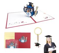 Carte Pop-Up 3D Graduation - Carte de Félicitations avec Hibou Bleu en Diplôme, Clé USB Traditionnelle en Forme de Mortarboard, Cadeau pour Étudiants, Taille Moyenne, Idée de Cadeau Unique pour D