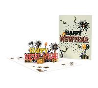 Carte pop-up 3D « Happy New Year » - Cartes de vœux élégantes en papier noir et doré - Fournitures de fête pour les vacances