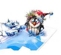 Carte pop-up 3D motif pingouin d'hiver, faite à la main, avec scène de glace et paysage de neige, carte de Noël unique, avec enveloppe blanche, carte spéciale pour la période hivernale, les amis et la