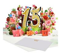 Carte pop-up 3D pour 15e anniversaire ou anniversaire | Motif jardin avec fleurs, plantes et outils de jardin | Mariage en cristal | Carte d'anniversaire de mariage | Carte d'anniversaire | Avec
